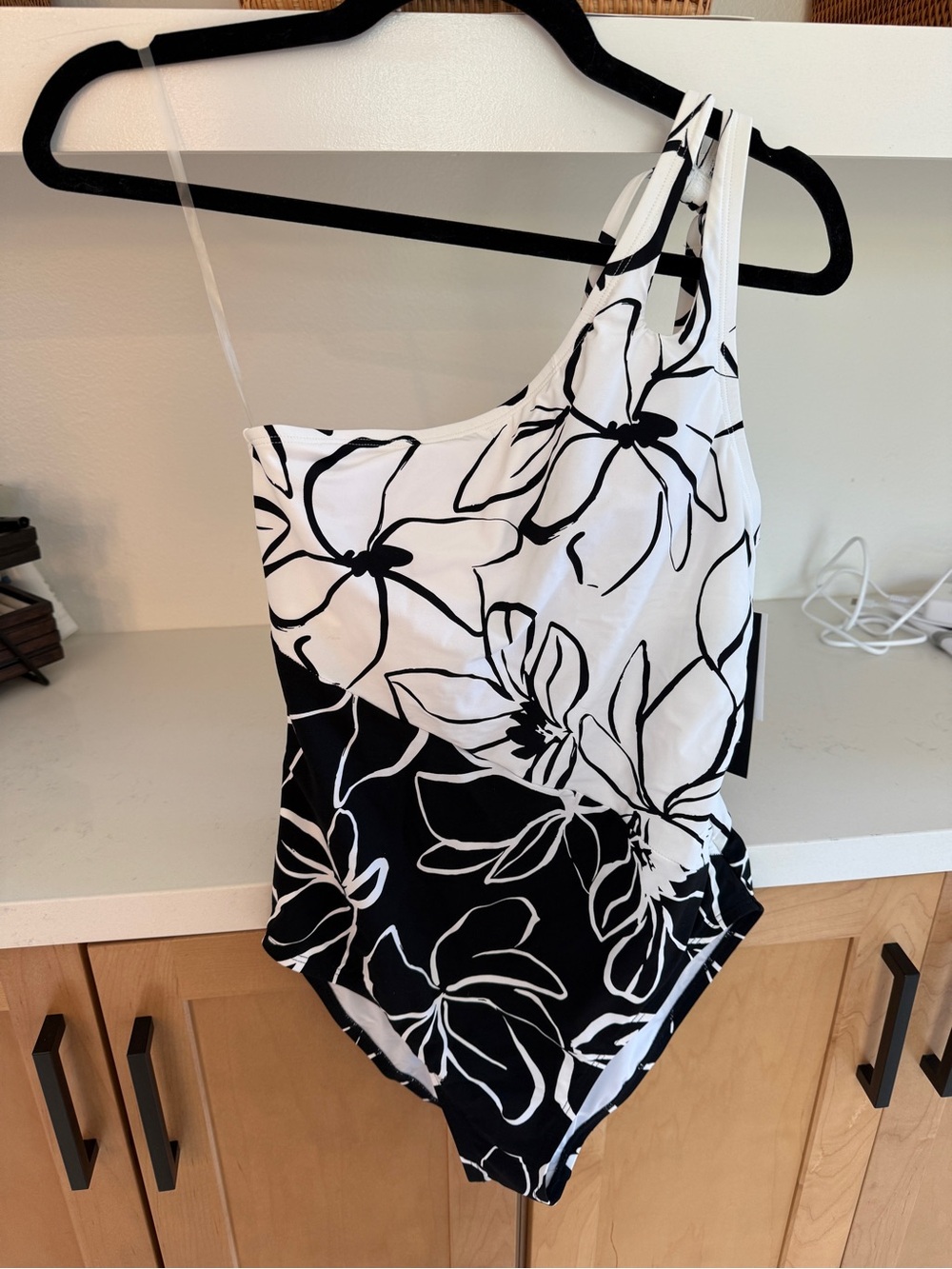 La Blanca Black and White One-Shoulder Floral One-Piece - Picture 3 of 4